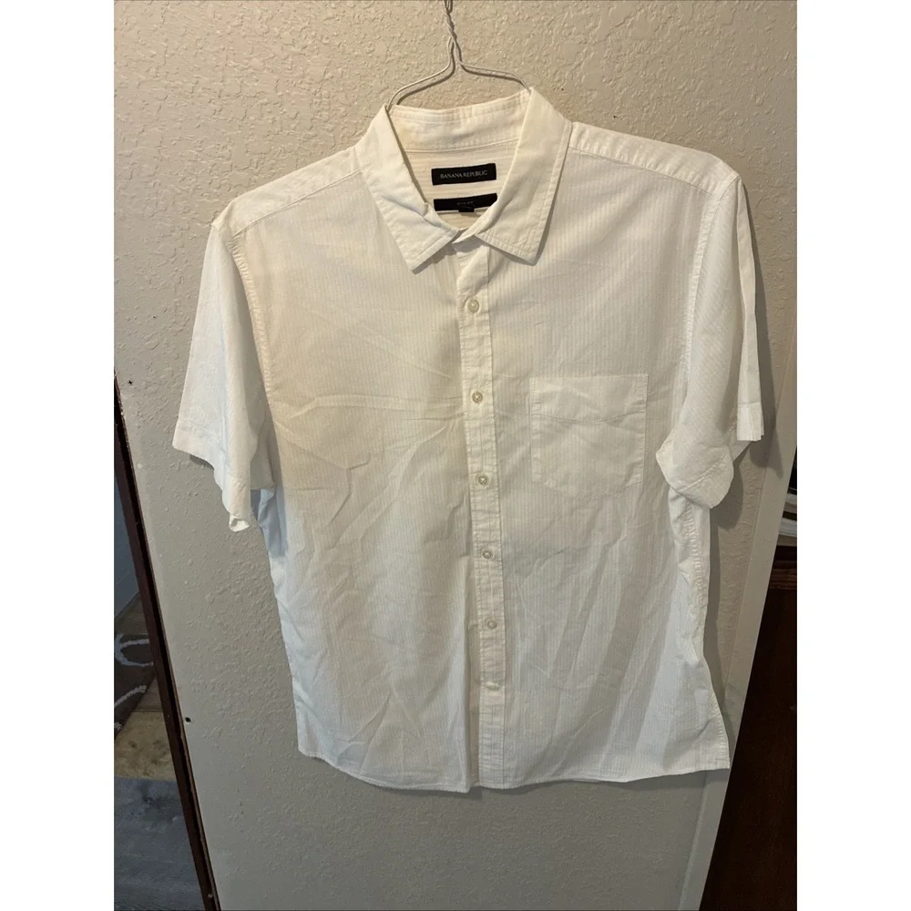 banana republic slim fit short sleeve white large button up rn54023